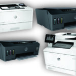 Close-up of HP multifunction printer for office use